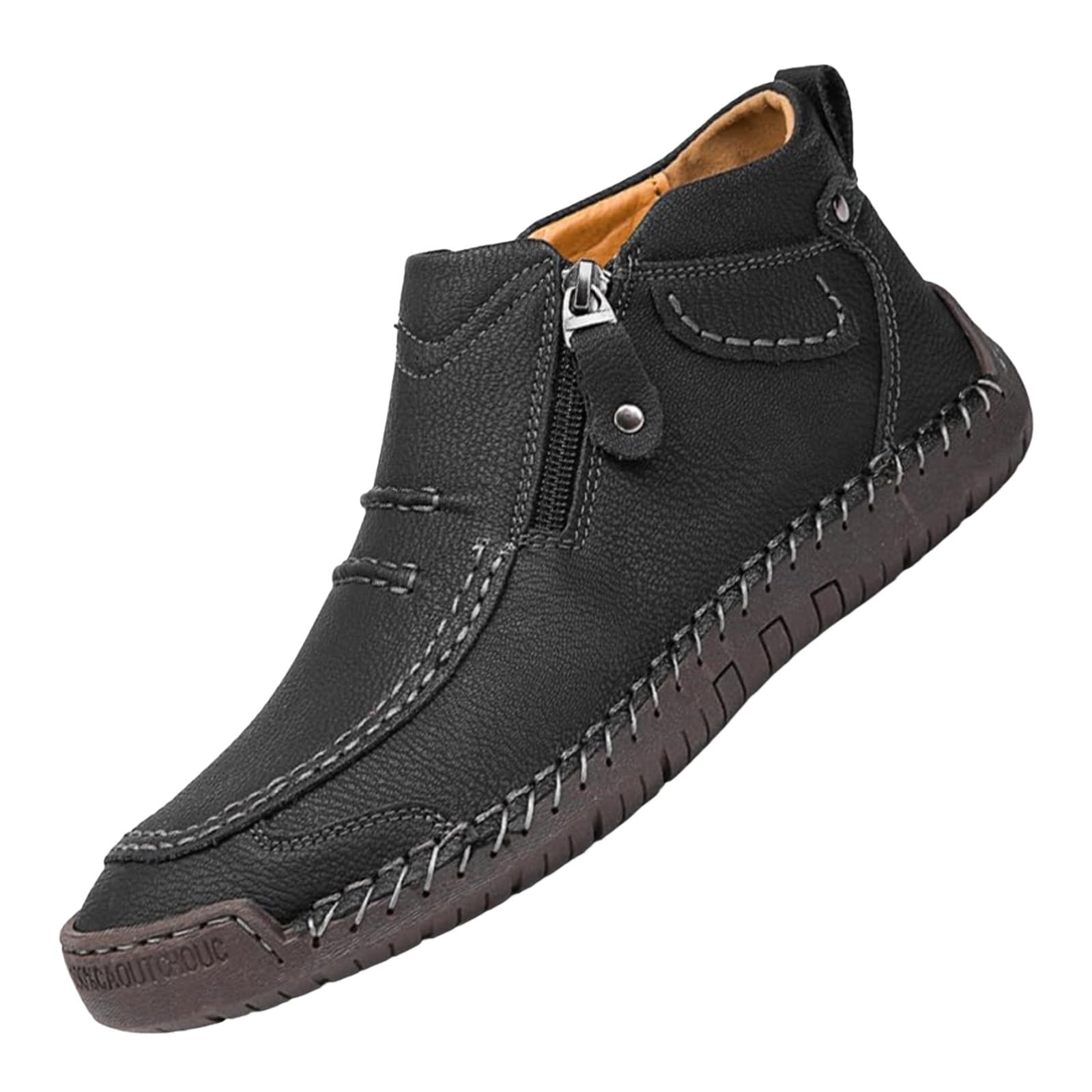 Mens Casual Leather Shoes Handmade Leather Shoes for Women Slip On Ankle Chukka Boots Lightweight Breathable Mid-top Fashion