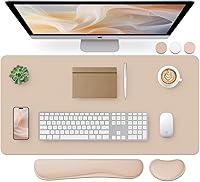 Bloss Leather Desk Pad with Keyboard & Mouse Wrist Rest - Large 31.5x15.7" Non-Slip Waterproof Mat for Office & Home (Beige)