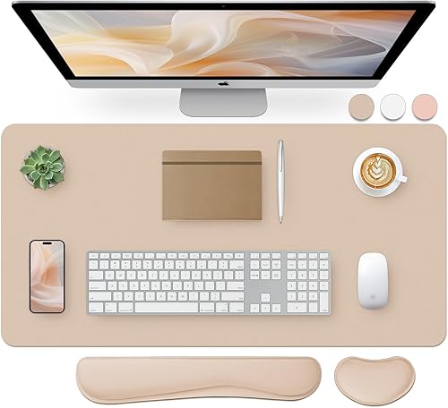 Bloss Almohadilla de escritorio de cuero y reposamuñecas para teclado, alfombrilla grande para mouse + almohadilla para teclado + soporte de muñeca