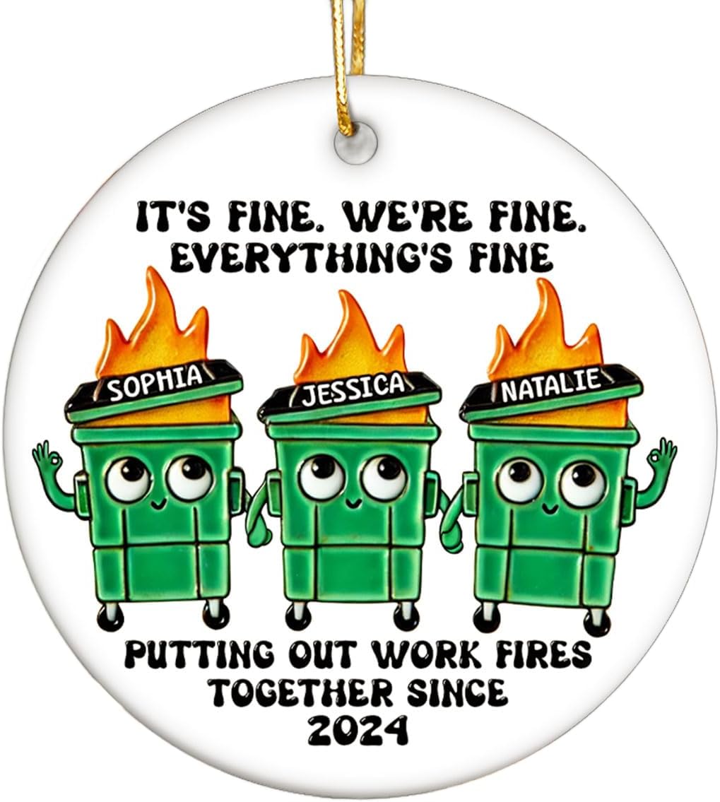 Putting Out Work Fires Together Work Bestie Dumpster Fire Funny Gift for Colleagues, Co Worker Gifts Christmas, Funny Coworker Gifts, Personalized Ceramic Ornament