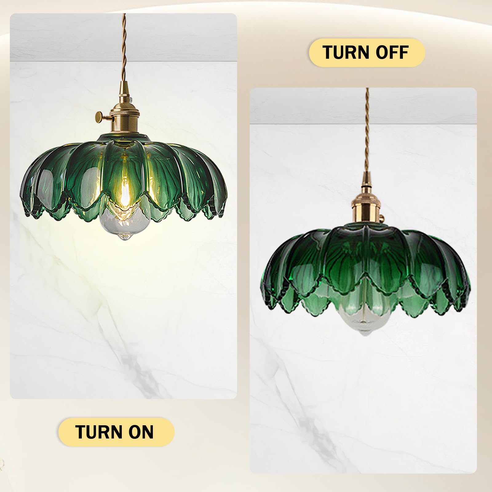 zhxinashu Lampada a Sospensione Verde Vetro, Lampadario Cucina Moderno | Lampada da Soffitto con Motivo Floreale in Vetro, Lampadina E27 Non Inclusa, Lampadario Verde per Camera da Letto e Soggiorno