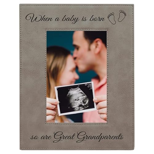CustomGiftsNow When a Baby is Born so are Great Grandparents Laser Engarved Faux Leather Grey Leatherette Wall Hanging/Tabletop 4x6 Vertical Picture Group Family New Grandchild Baby Photo Frame