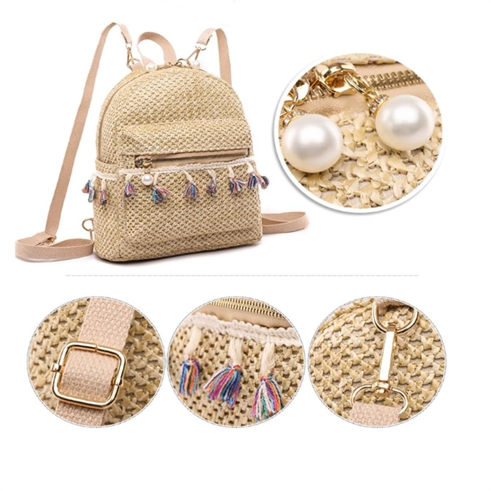 Mochila De Paja Para Mujer Bolso de hombro con borlas de estilo étnico for mujer Mochilas de paja