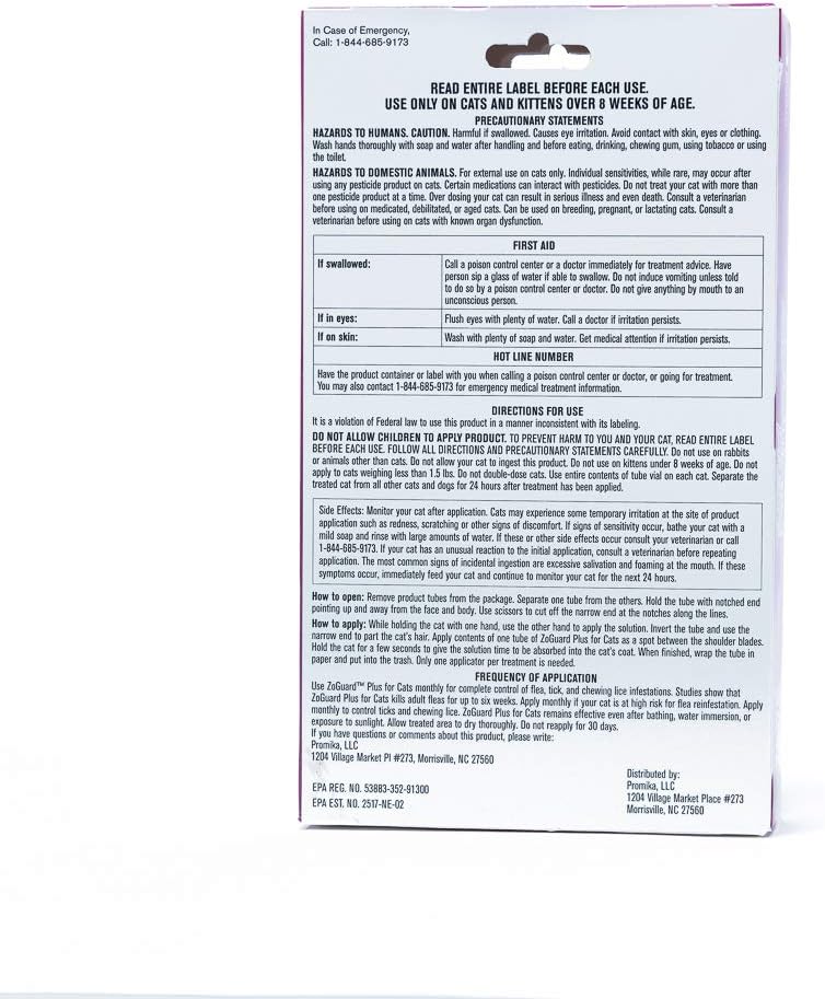ZoGuard Plus Flea and Tick Prevention for Cats, Over 1.5 lbs (3 Dose)