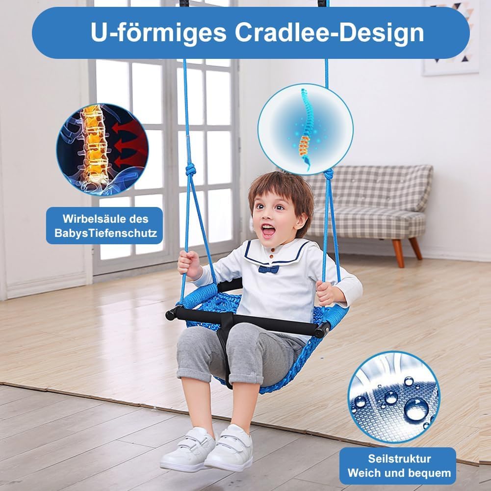 2-in-1-Schaukel für Kleinkinder. Schaukelsitz für Kinder mit verstellbaren Seilen, Robustes Seilspiel-Schaukelset für Kinder, für drinnen und draußen, Garten. Upgrade-Produkt (Blau)