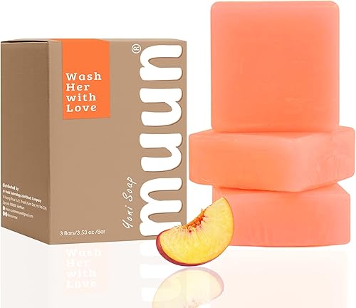Muun Peach Yoni - Barra de jabón Paquete de 3 limpiadores equilibrantes de pH Probióticos e ingredientes naturales Fórmula de limpieza suave que