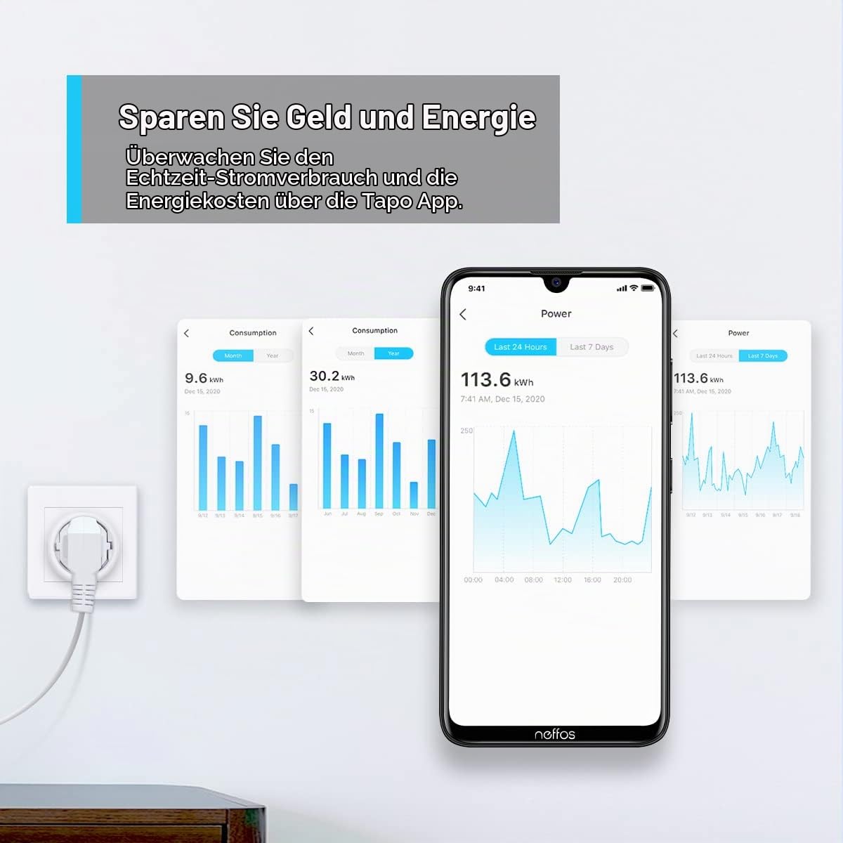 TP-Link Tapo P300 Steckdosenleiste mit 2 USB & 1 Type-C-Anschlüssen, 1.5M, Nano Smart WLAN Steckdose P115 Energieverbrauchskontrolle