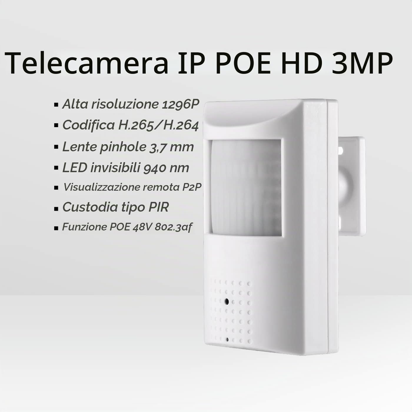 Revotech Telecamera IP PoE 3MP PIR Pinhole, Telecamera di sicurezza interna PoE con audio, 940nm IR invisibile visione notturna, P2P visione remota, obiettivo da 3,7mm (80° FOV) (IPIR-P-A-FHW)