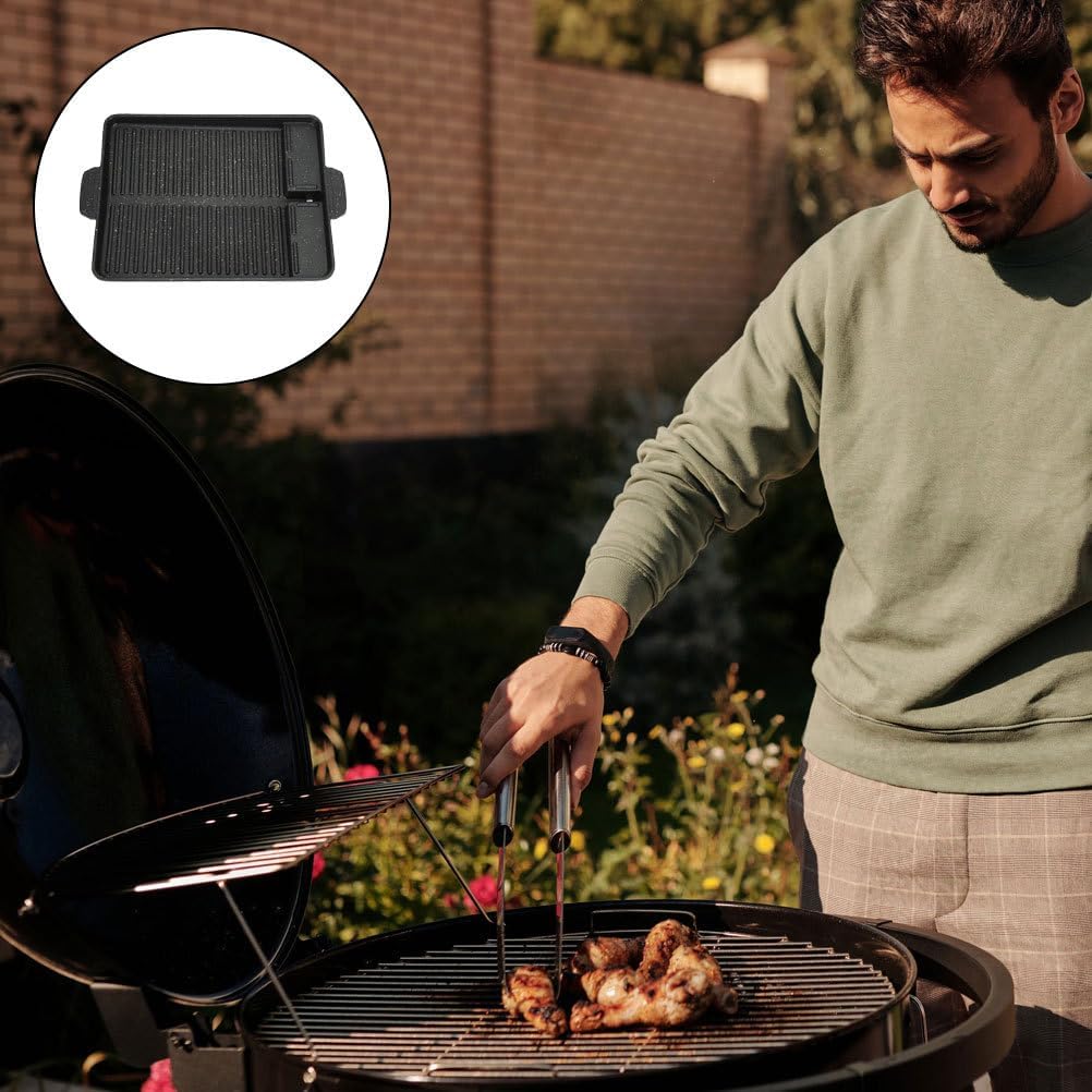 MAGICLULU 1pc Non-stick Bakeware Bbq Roasting Pan for Outdoor Camping and Home Use Rectangular Grill Tray with Oil Guide Design and Heat Resistant Cooking Pan