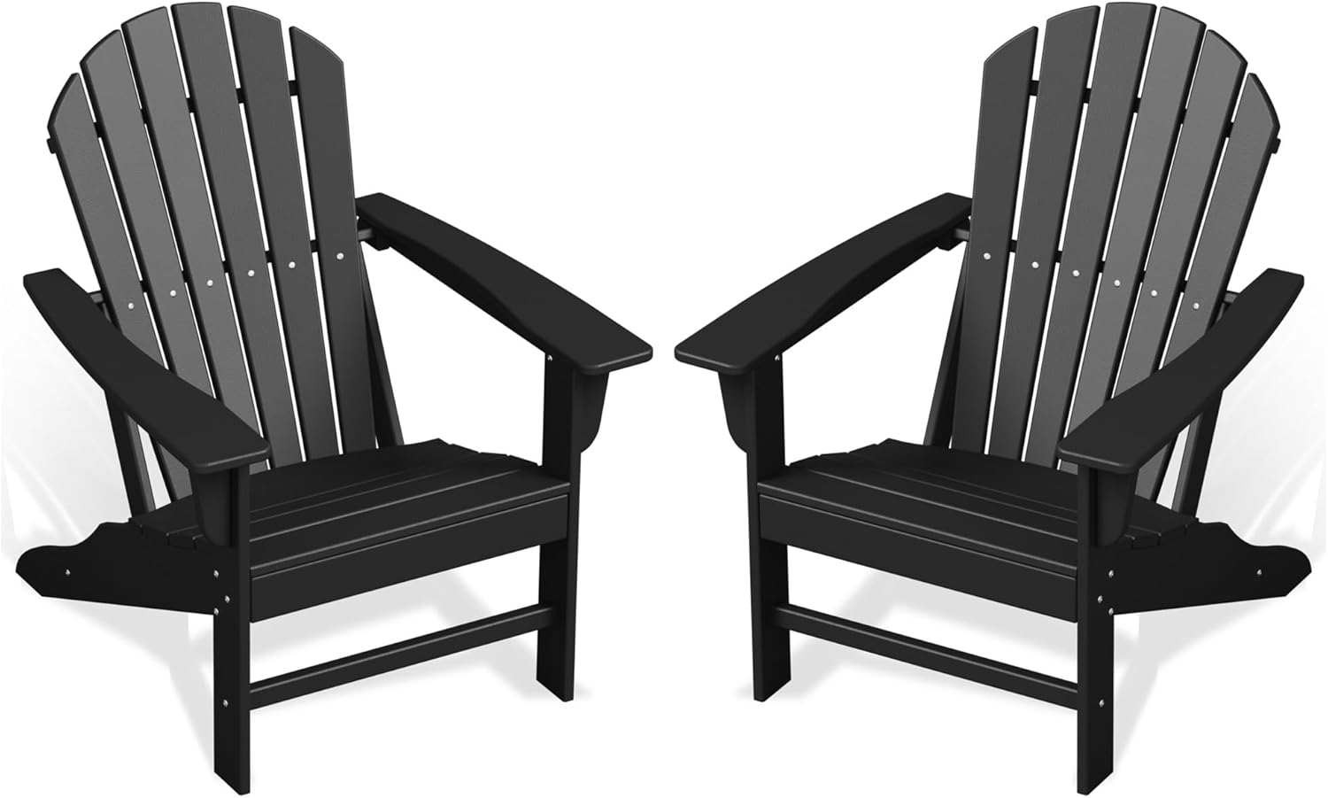 Poly Lumber Adirondack Chair Set of 2, HDPE All-Weather Resistant Outdoor Patio Chairs, Pre-Assembled Outdoor Fire Pit Chair for Pool, Deck, Backyard, Garden, Black