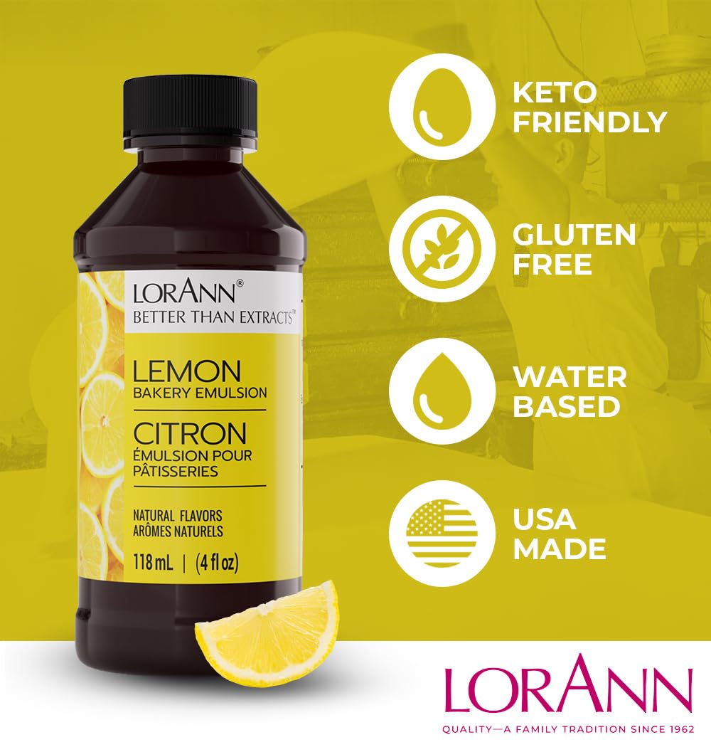 Lorann Oils Emulsión para pastelería, Sabor Natural y Artificial, 118,3 ml, limón, Multicolor