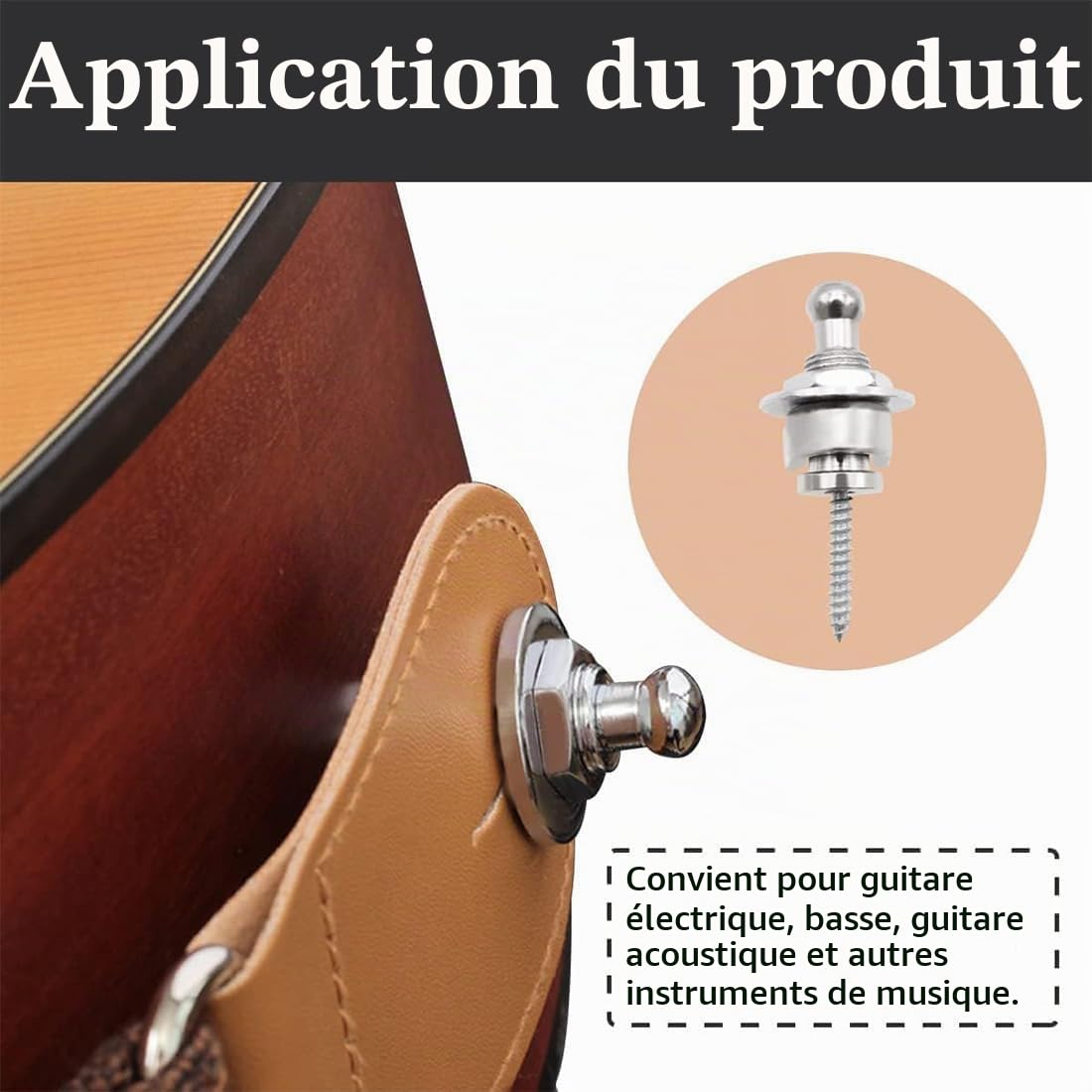 Lot de 2 sangles de guitare en métal pour guitare et basse,Boutons de Verrouillage de Sangle de Guitare en Métal,Verrous de Sangle Guitare Strap Locks, pour Guitare Basse Acoustique Electrique Guitare