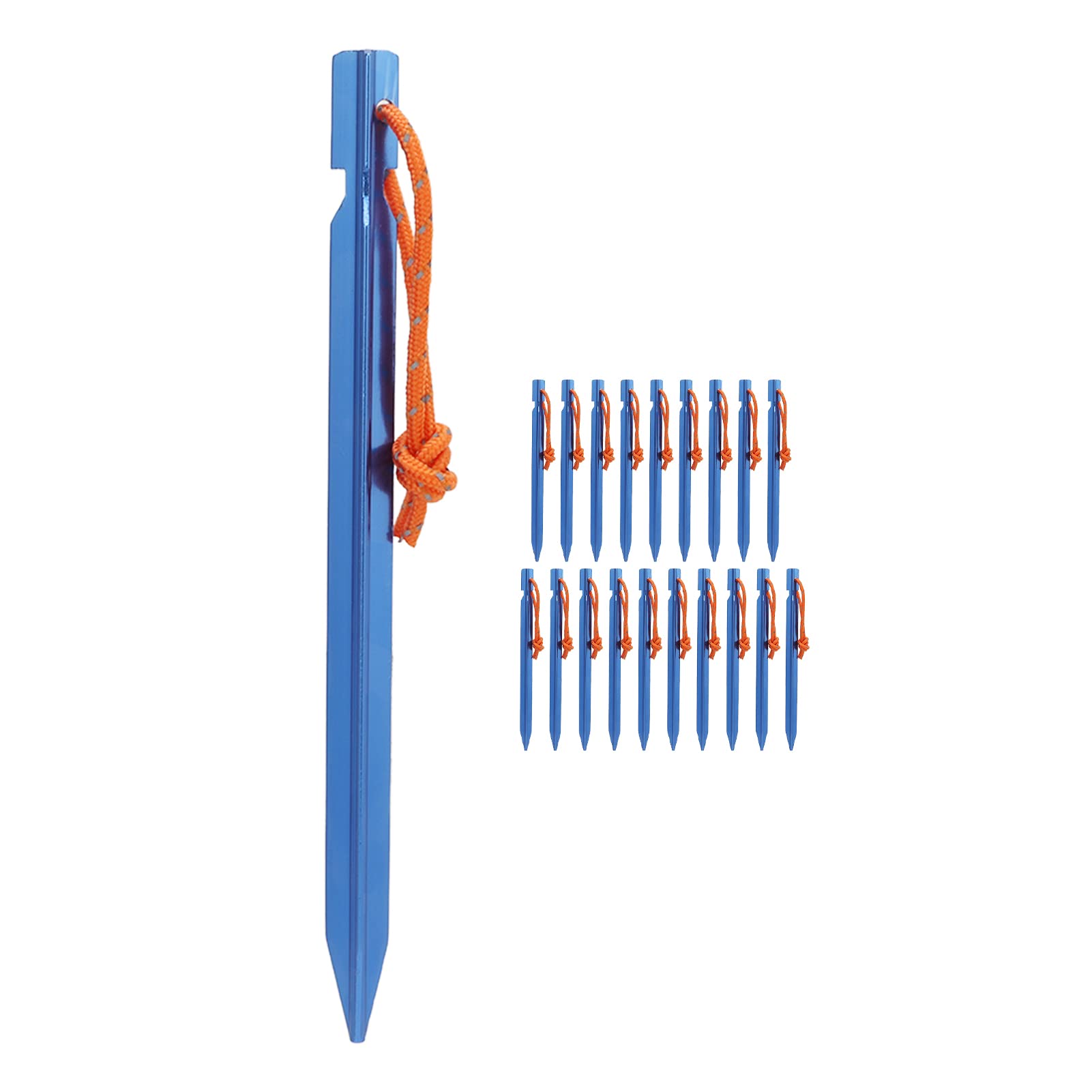 Picchetti per tende a forma di V, robusti, in lega di alluminio, picchetti da campeggio, picchetti per tende ultraleggeri lunghi 18 cm con corde per accessori per tende da campeggi (Blu)