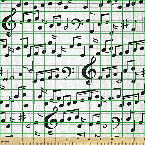 Image of Ambesonne Music Fabric by The Yard, Abstract Style Professional Pattern Notes and Clef Sheet Play Writing Print, Stretch Knit Fabric for Clothing Sewing and Arts Crafts, 2 Yards, White and Black