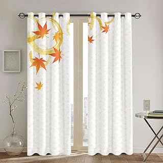 Apartment Decor Blackout Grommet Curtains for Bedroom Autumn Leaves and Golden Circles Thermal Insulated Room Darkening Drapes Yellowish 39x85 Inch,2 Panels