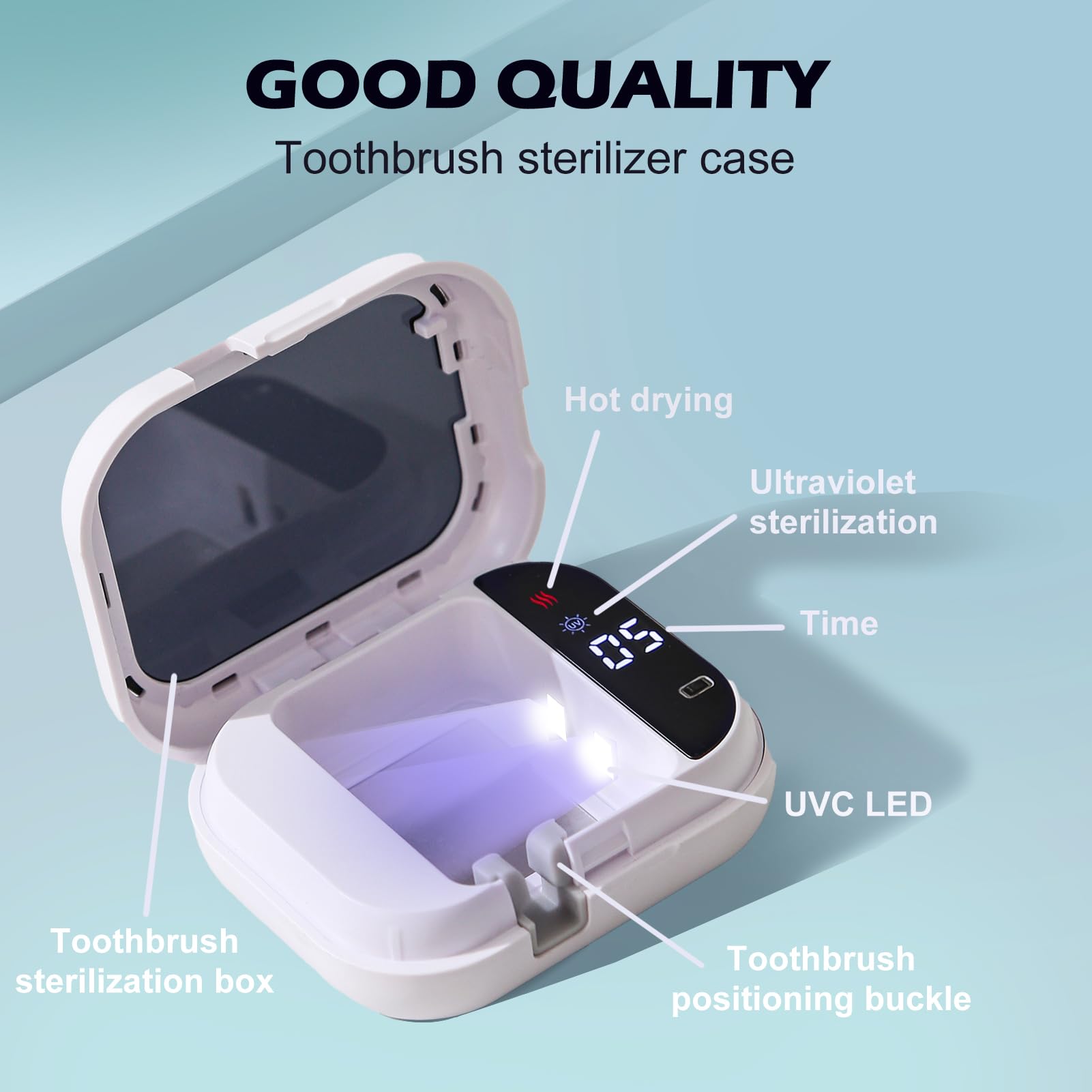 Limpiador de cepillos de dientes UV-C, funda de viaje portátil para cepillo de dientes manual/eléctrico, soporte magnético y funda recargable para cepillo de dientes de cualquier tamaño