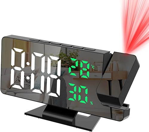 JXTZ Reloj despertador de proyección, reloj despertador de proyección en la pared del techo, reloj digital con espejo LED de 7.8 pulgadas con 4