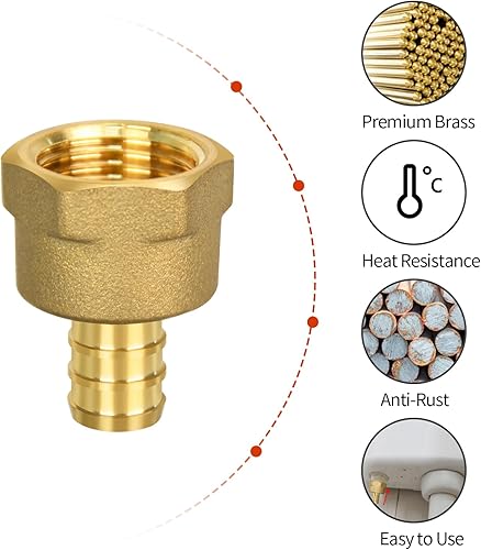 Miniatura 3 de 10 piezas PEX 12" x 12" NPT Hembra, PEX 12" x 12" NPT hembra adaptador de crimpado, latón, puerto completo para tubos PEX en trabajos de plomería