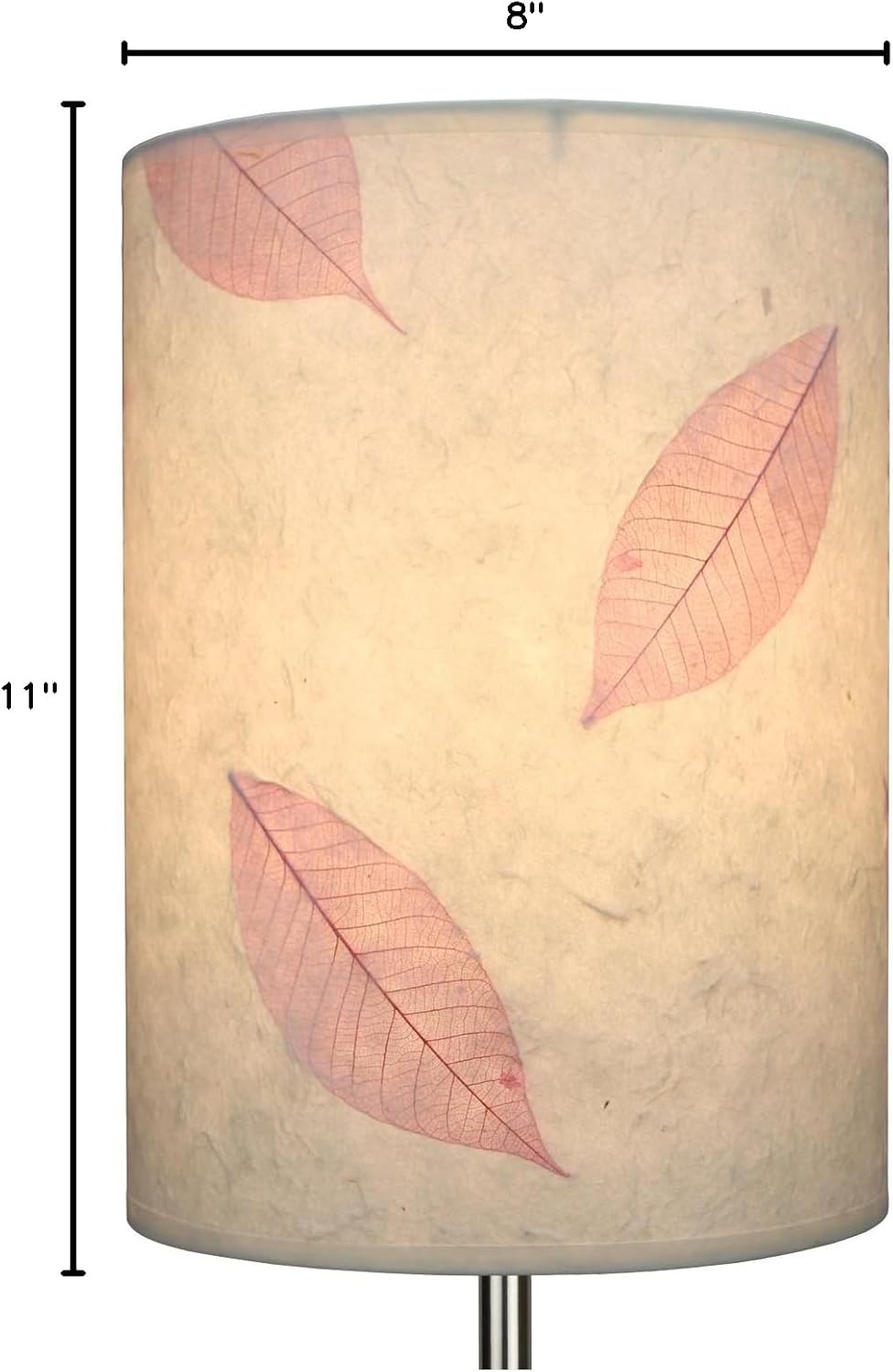 FenchelShades.com 8" Top Diameter x 8" Bottom Diameter 11" Height Cylinder Drum Lampshade USA Made (Paper Fossil Leaf Pink)