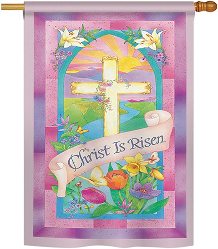 Breeze Decor - Christ is Risen Spring - Seasonal Impressions Decorative Vertical House Flag 28" x 40" Printed In USA