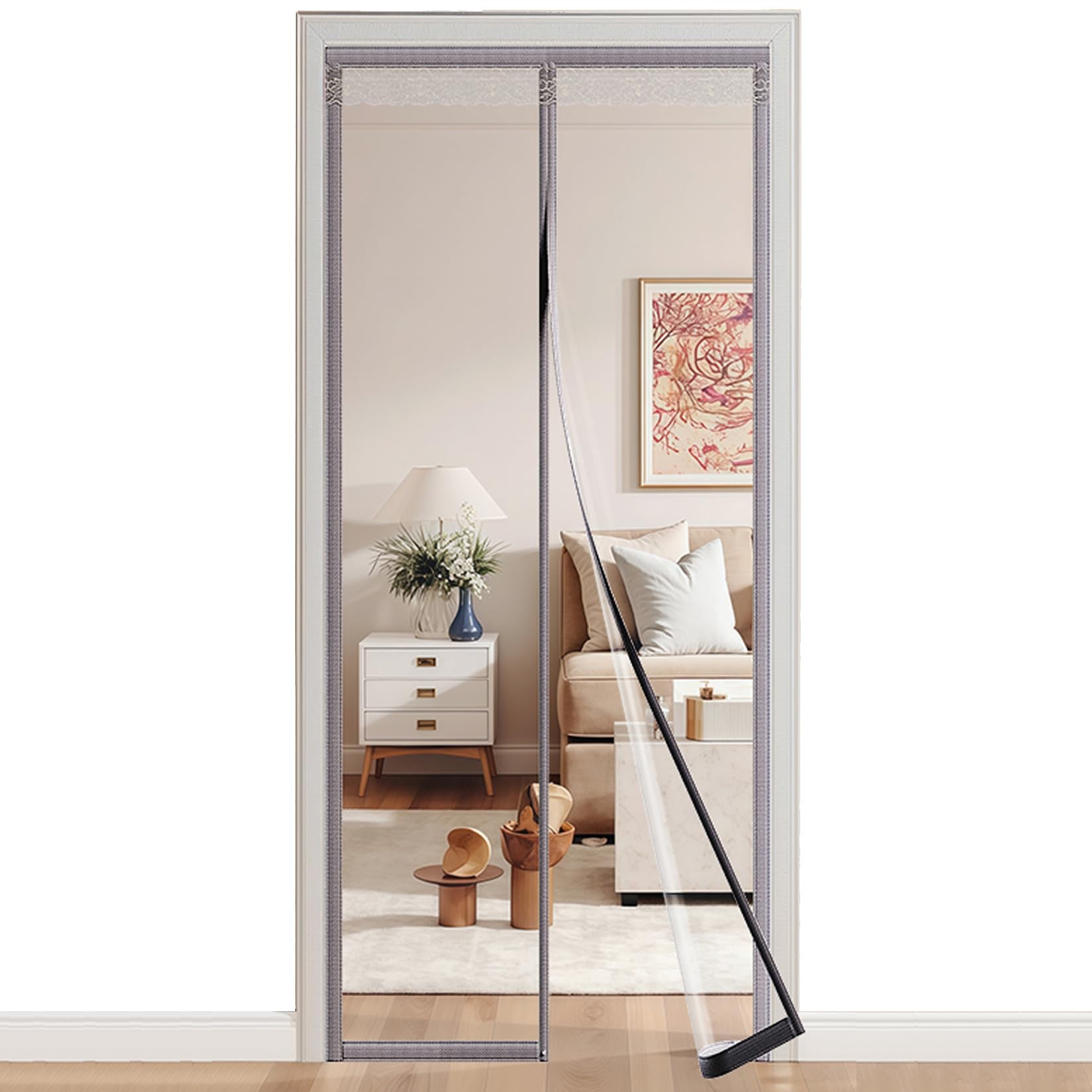 Rideau de Porte Isolation Thermique,Rideaux Anti Froid en Hiver,Couverture de Porte Entrée Transparent Panneau Imperméable Coupe-Vent,Fermeture Automatique,sans Percage (80cm x 220cm,Gris)