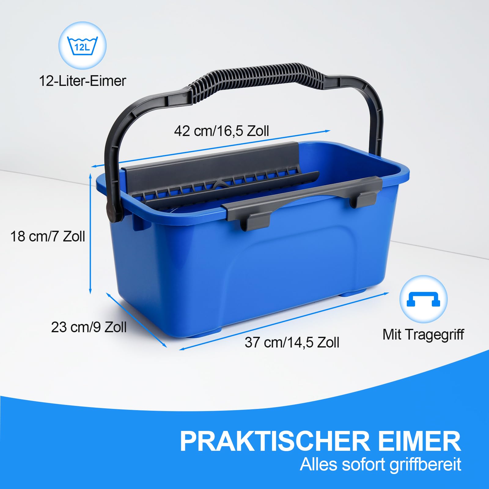 Fensterreinigungsset mit Ablage, inklusive kompaktem Reinigungseimer | 11Liter,Silikon-Abzieher , Mikrofaser-Scheuerschwamm; geeignet für Badezimmer, Duschkabinen, Spiegel, Fliesen und Autofenster