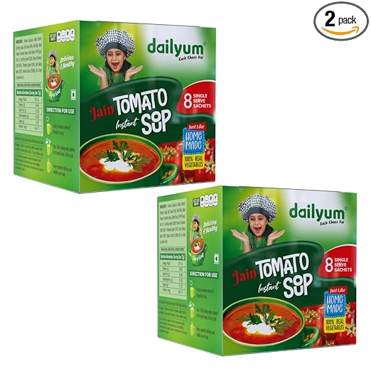Jain Instant Tomato Soup| 8 Single Serve Sachets | Just Boil-Stir-Sip | 12g Each Sip-A-Soup| Natural | No MSG | Pack of 2 Box | Travel friendly