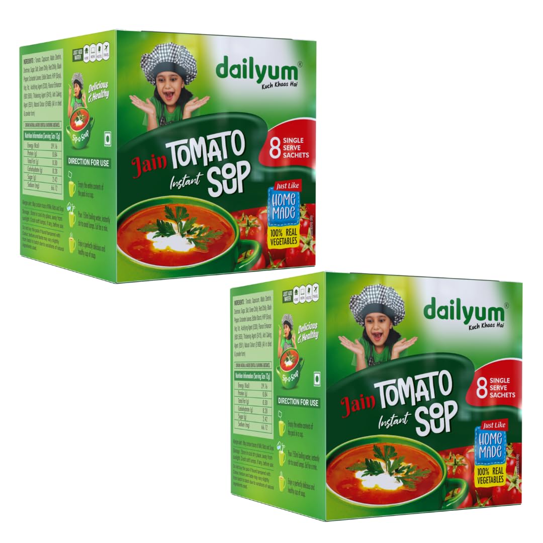 Dailyum Jain Instant Tomato Soup| 8 Single Serve Sachets | Just Boil-Stir-Sip | 12g Each Sip-A-Soup| Natural | No MSG | Pack of 2 Box | Travel friendly-image-19