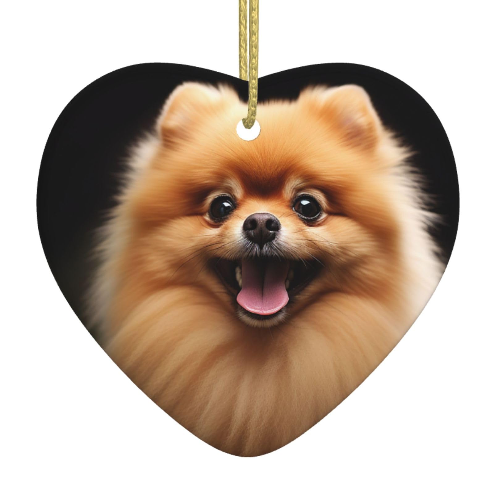 Ceramic Christmas Tree Hanging Ornaments with Gold Ropes Christmas Tree Decorations Heart Ceramic Pomeranian Pendant Keepsake Decorations for Holiday Xmas Gift Ideas