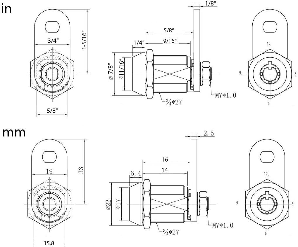 FJM Security Products MEI-2400AS-KA Tubular Cam Lock with 5/8" Cylinder and Chrome Finish, Keyed Alike