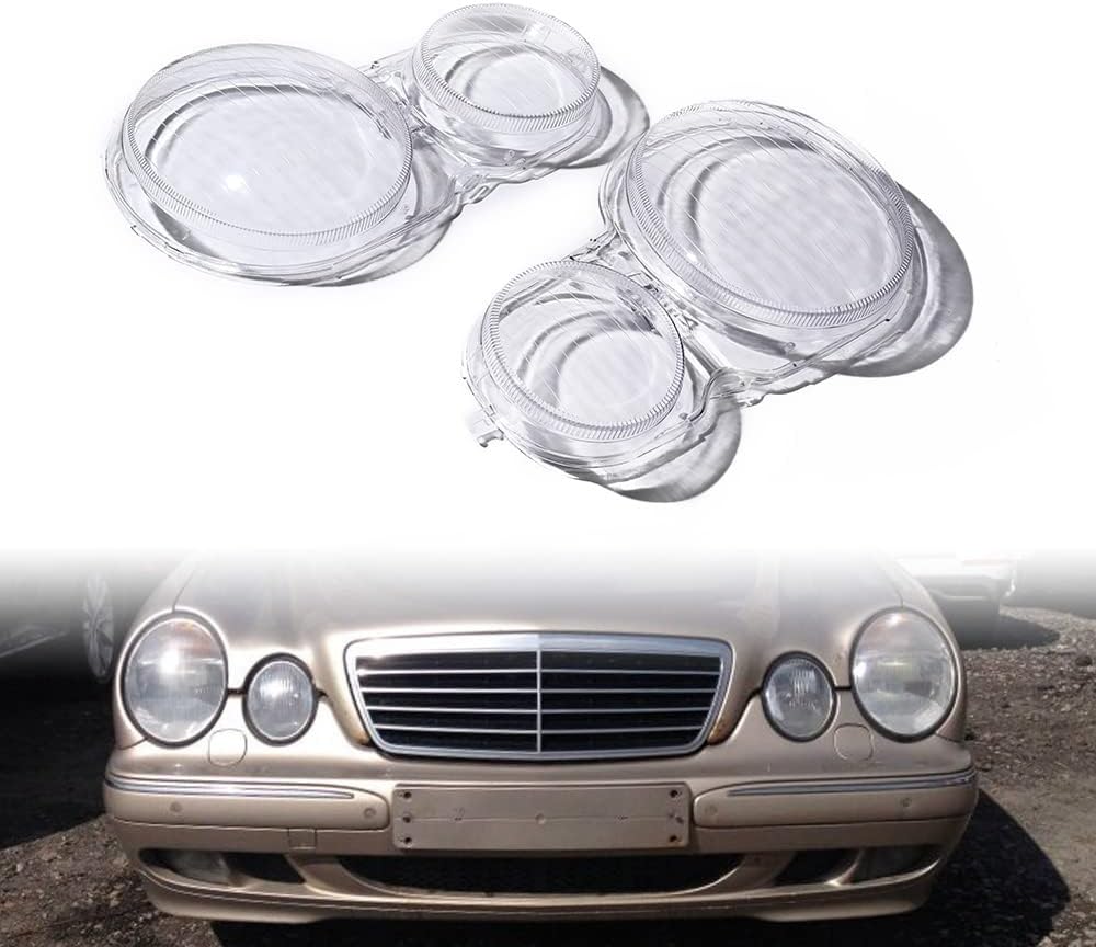 Left Right Headlight Covers Shell Transparent Lens Compatible for 1996-2002 Mercedes W210 E280 E300 E320 E420 E430 E500 Headlamp, MB2502104 MB2503104