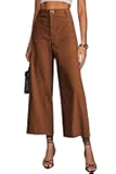 Womens High Waisted Cropped Wide Leg Stretchy Straight Pants Trousers with Pockets