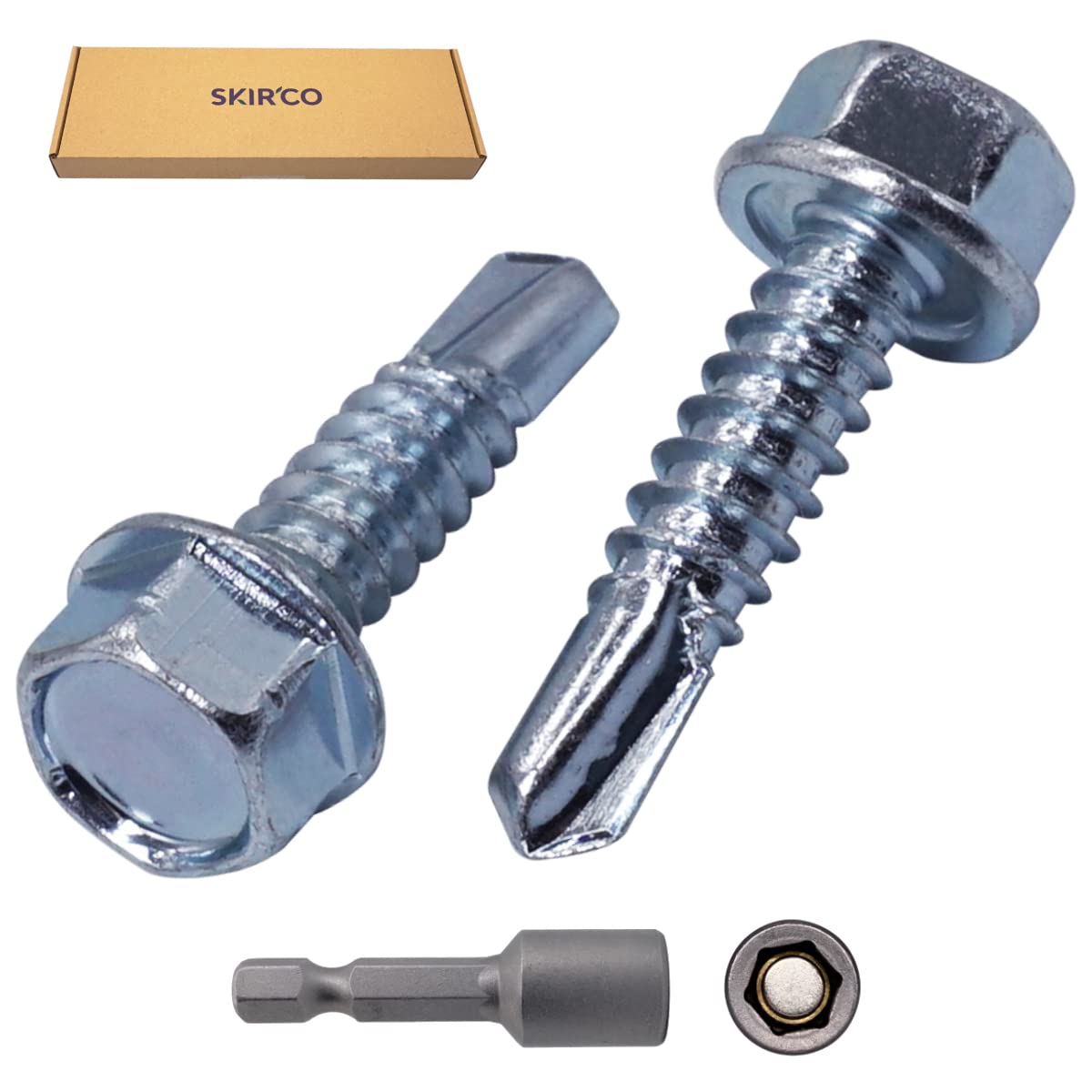 SKIR'CO (100 pcs) DIN 7504 K Zinc Plated Steel 6.3 x 25 mm Screws, Self-Drilling Sheet Metal Screw, Hex Head - Image 2