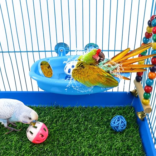 Image of Bird Bath for Cage, Bird Bath Toy with Small Double-Sided Mirror, Birdbath Cage Accessory with Small Bells for Small Birds Parrots Cockatiel Budgies