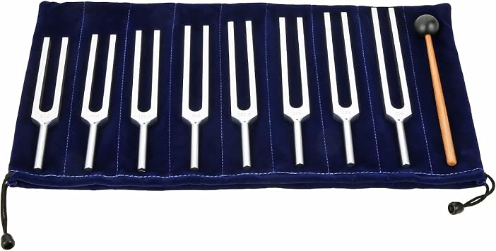 Solfeggio Tuning Fork Set for Healing, Meditation, Chakra, Sound Therapy, 8 Tuning Forks with Silicone Hammer 256 Hz, 288 Hz, 320 Hz, 341.3Hz, 384Hz, 426.6 Hz, 480 Hz, 512Hz