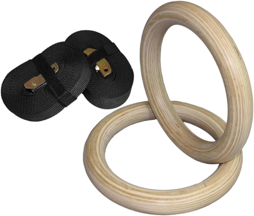 Birch Hanging Ring Gymnastics Rings Exercise Equipment for Home Straps Strength Indoor Training Dip Fitness Black Wooden