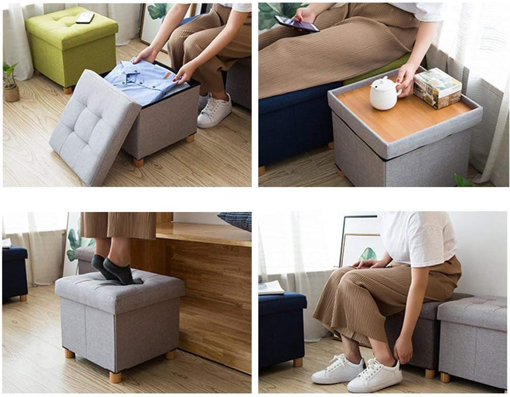 n Stool Folding Footstool with Storage Storage Padded Footstool with 4 Wooden Feet - Creative Shoe Changing Stool