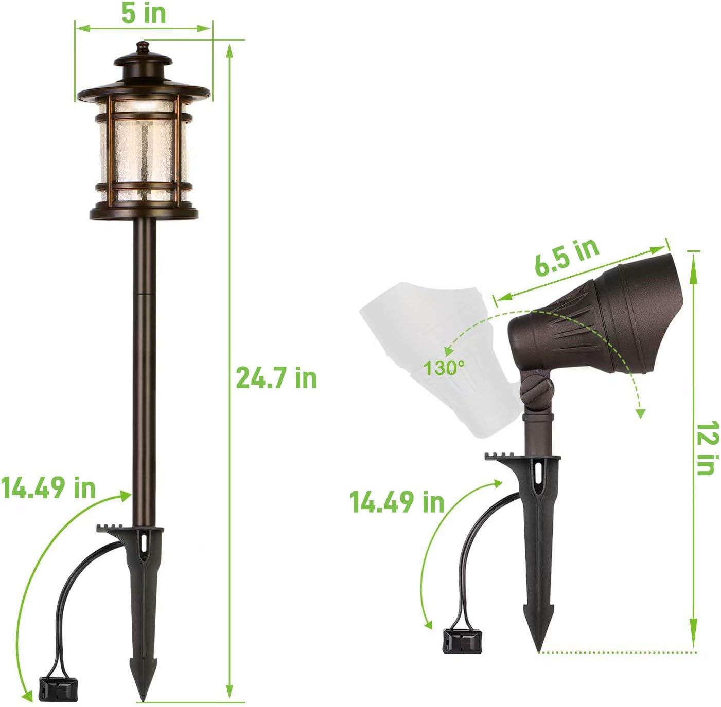 hykolity 8 Pack Low Voltage LED Landscape Kits, 12V Pathway Flood Light Kits, 10W 390LM and 3.4W 155LM Wired for Outdoor Yard Lawn, Die-cast Aluminum, 50W and 30W Equivalent - Image 5