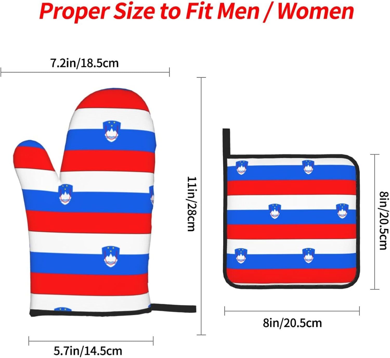 Flag of Slovenia Oven gloves and heat-resistant mat 4-piece set. Suitable for grilling, microwave oven frying, and baking