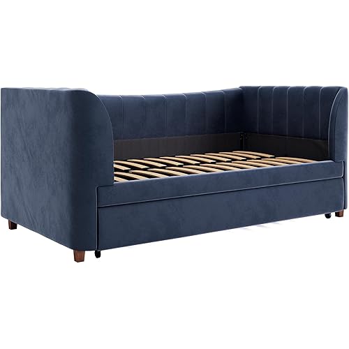 Little Seeds Valentina Kids' Twin Upholstered Daybed with Trundle, Navy Blue Velvet