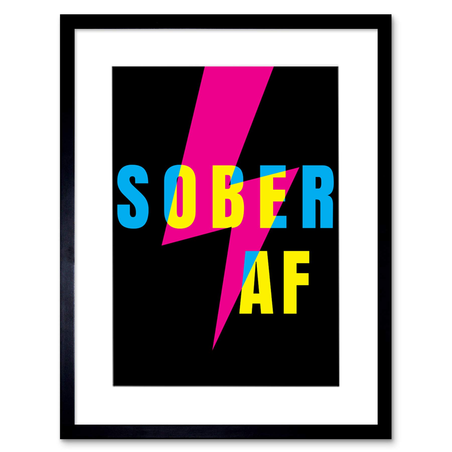 Wee Blue Coo Sober Af Lightning Bolt Typography Artwork Framed Wall Art Print 12X16 Inch