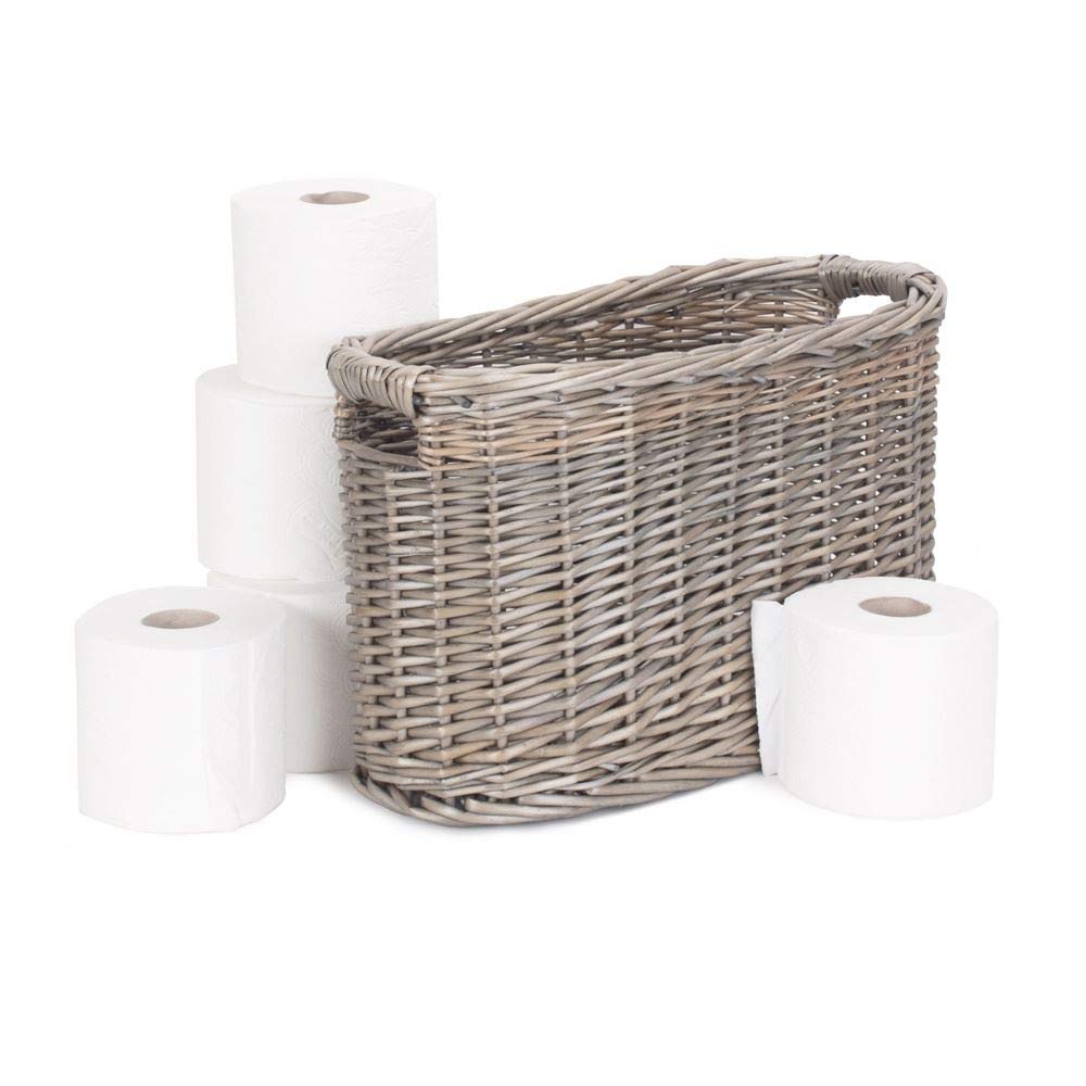 Red Hamper Antique Wash Oval Wicker Toilet Roll Storage Basket