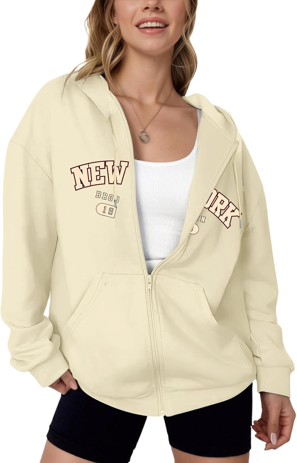 New York Graphic Zip Up Hoodies for Women Full Zip Hoodie Letter Jackets College Zipper Sweatshirts with Pockets - Image 2