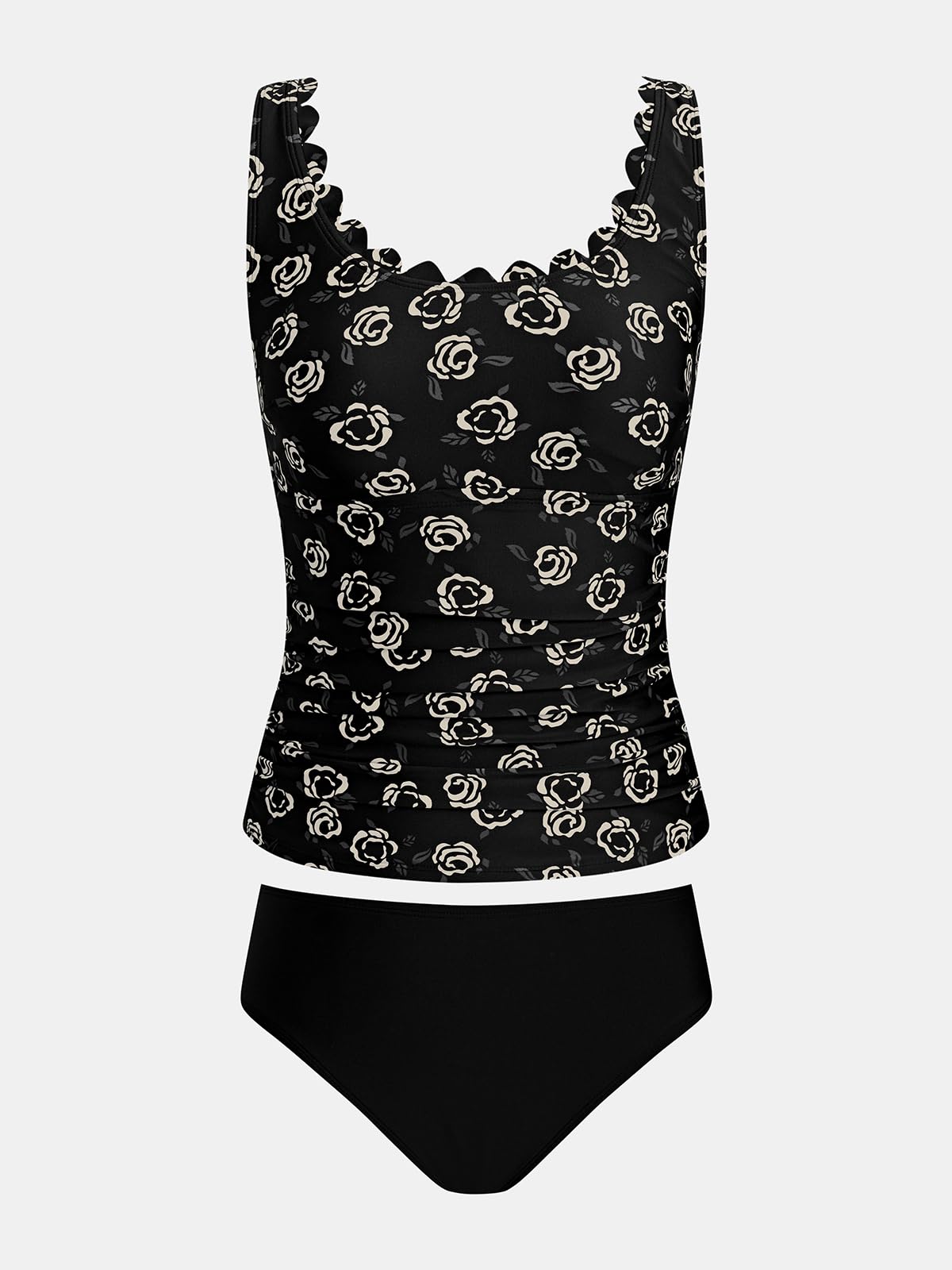 CUPSHE Tankini da donna Set Scoop Neck Scallop Trim Due Pezzi Costume Da Bagno Regolabile Spalline Larghe Increspato Costumi Da Bag