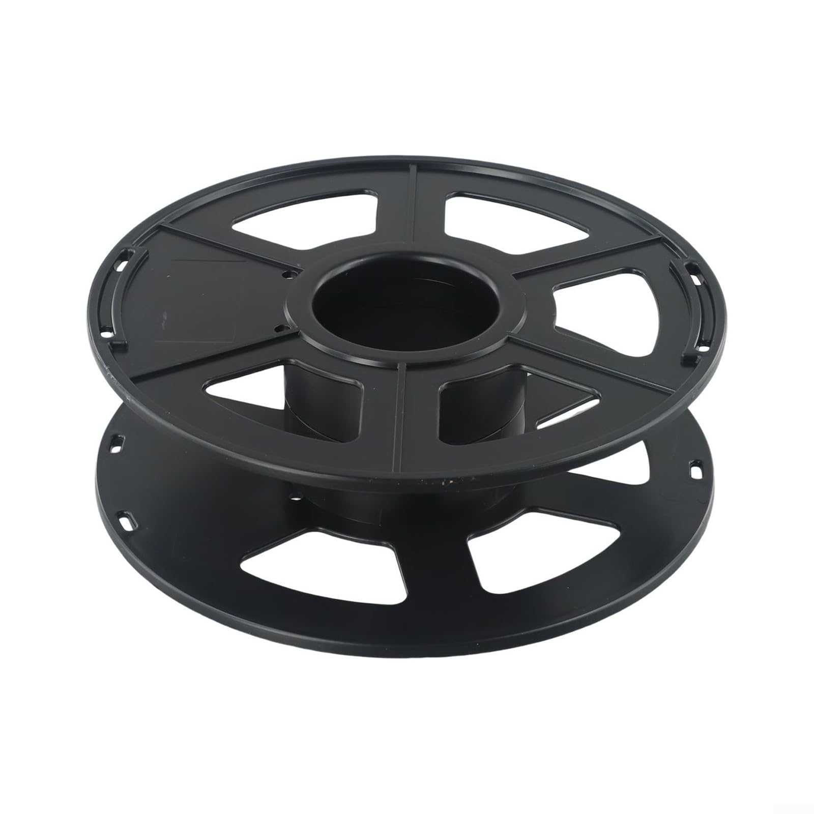 Black Plastic Empty Cable Storage Reel Drum for Wrapping Christmas Lights, Rope, Wire, Ethernet and Professional Audio Leads, Compact 7x6x5cm, 195g, Suitable for Studio, Stage, Workshop