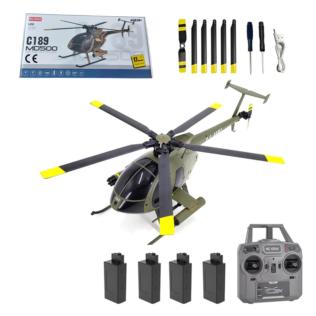 C189 MD500 Little Bird RC-Hubschrauber mit 6-Achsen-Gyroskop, 2,4 GHz 6-Kanal Brushless US Rescue Verstellpropeller Kunstflughubschrauber mit Höhenhaltung und optischer Flusspositionierung - RTF