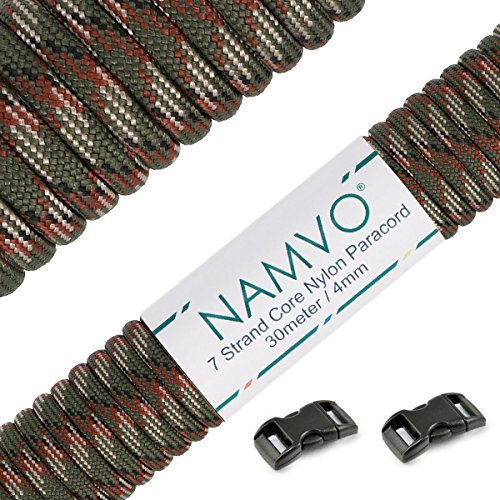 Namvo 550 Paracord Mil Spec Tipo III Cable de paracaídas de 7 Cuerdas Longitud 100 pies / 30 Metros - Verde Camo