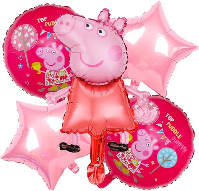 NC ZHUYAO-6 Pcs Balloons for Peppa Pig,Peppa Pig Foil Balloon Peppa Pig Birthday Decorations Perfect for Kids Boys Girls Birthday Party Supplies