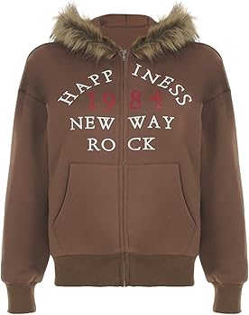Amazon.com: Hesaco Y2k Zip Up Hoodie Fur Hooded Jacket Graphic