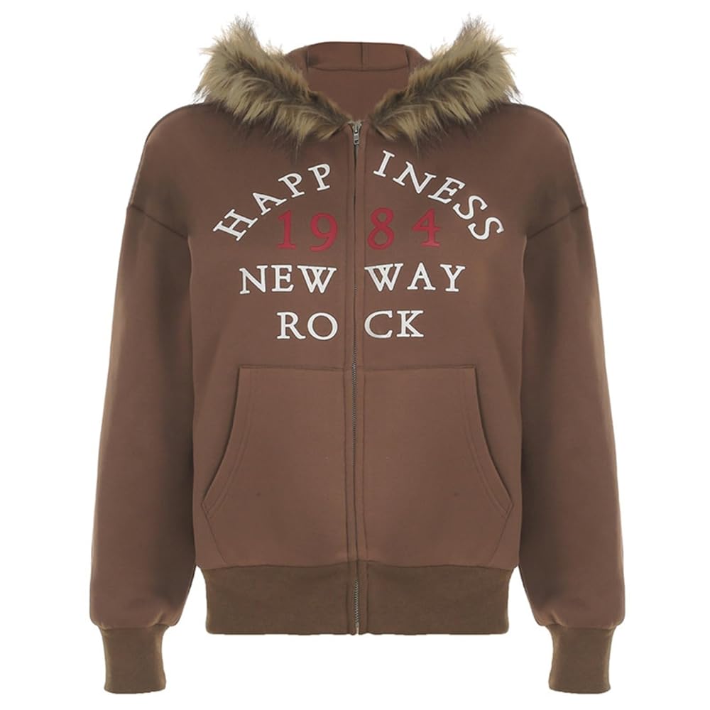 Amazon.com: Hesaco Y2k Zip Up Hoodie Fur Hooded Jacket